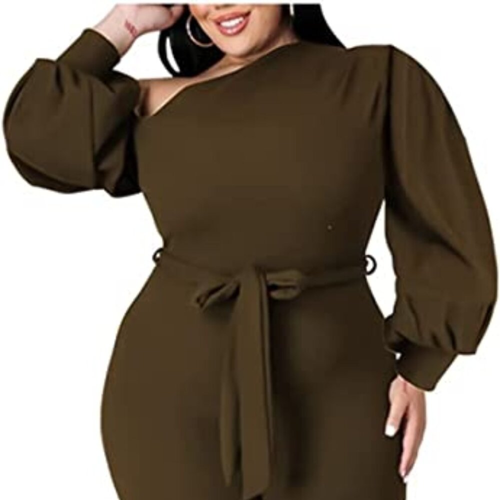 Ladies Plus Size Brand New Olive One Shoulder Jumper